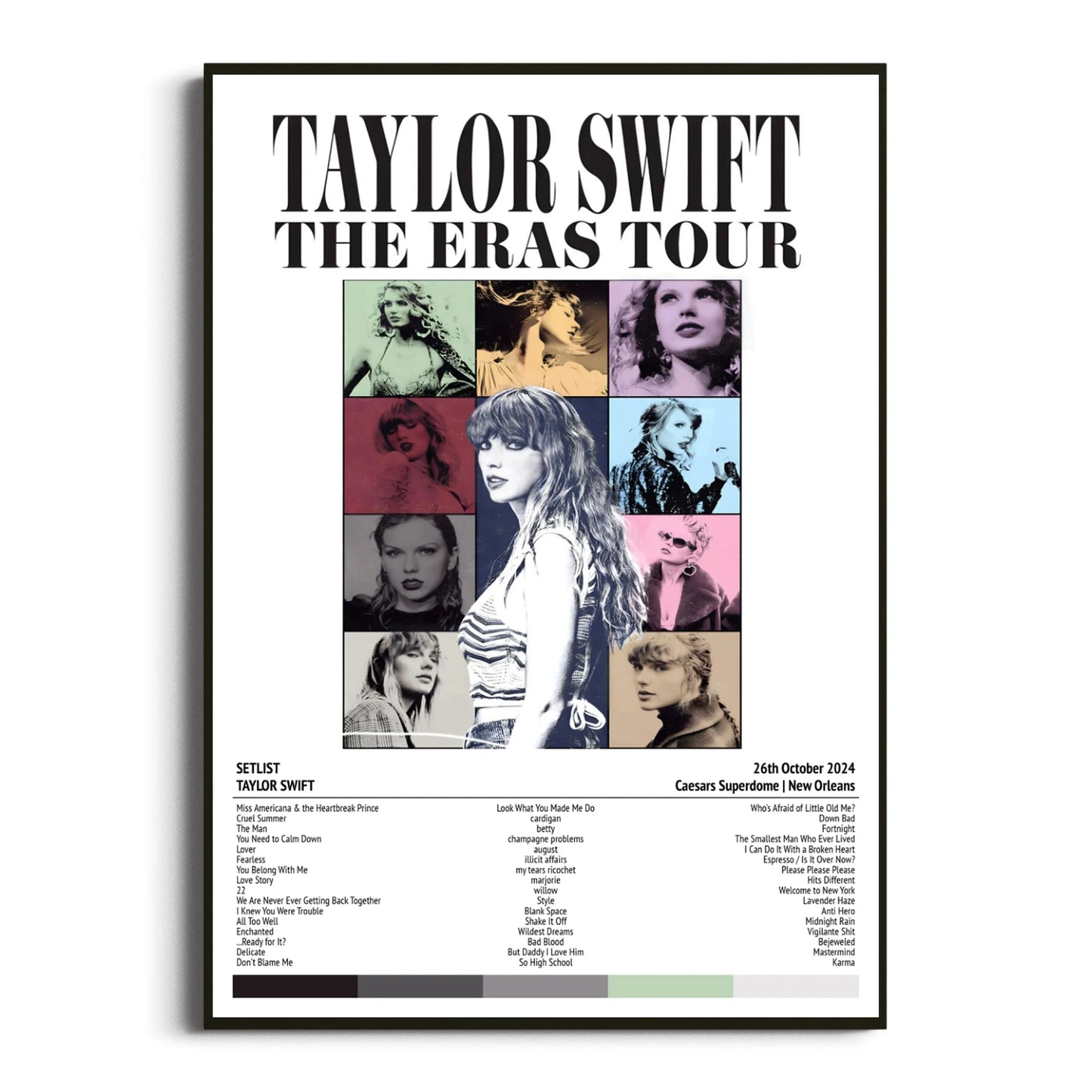 Taylor Swift New Orleans Caesars Superdome 26 October 2024 Setlist Tour Poster - The Eras Tour