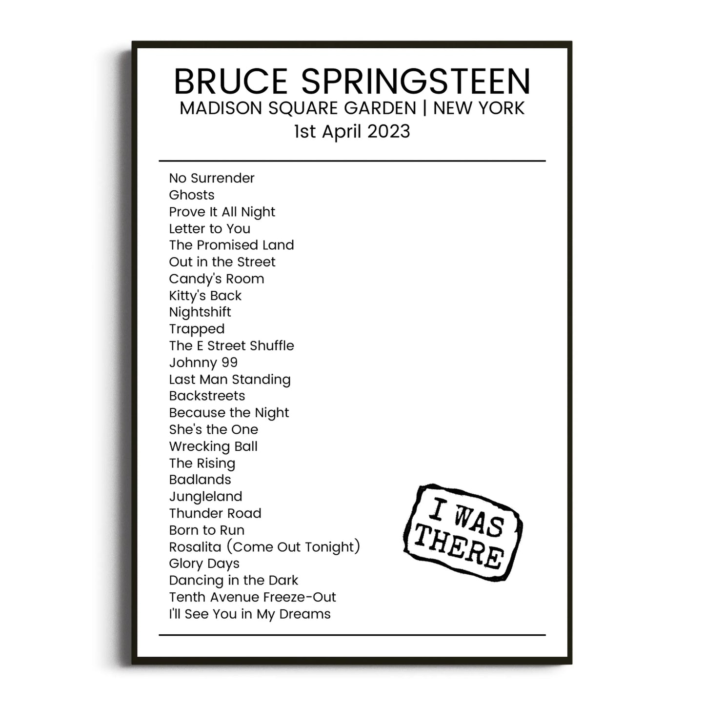 Bruce Springsteen New York 01 April 2023 Setlist Poster