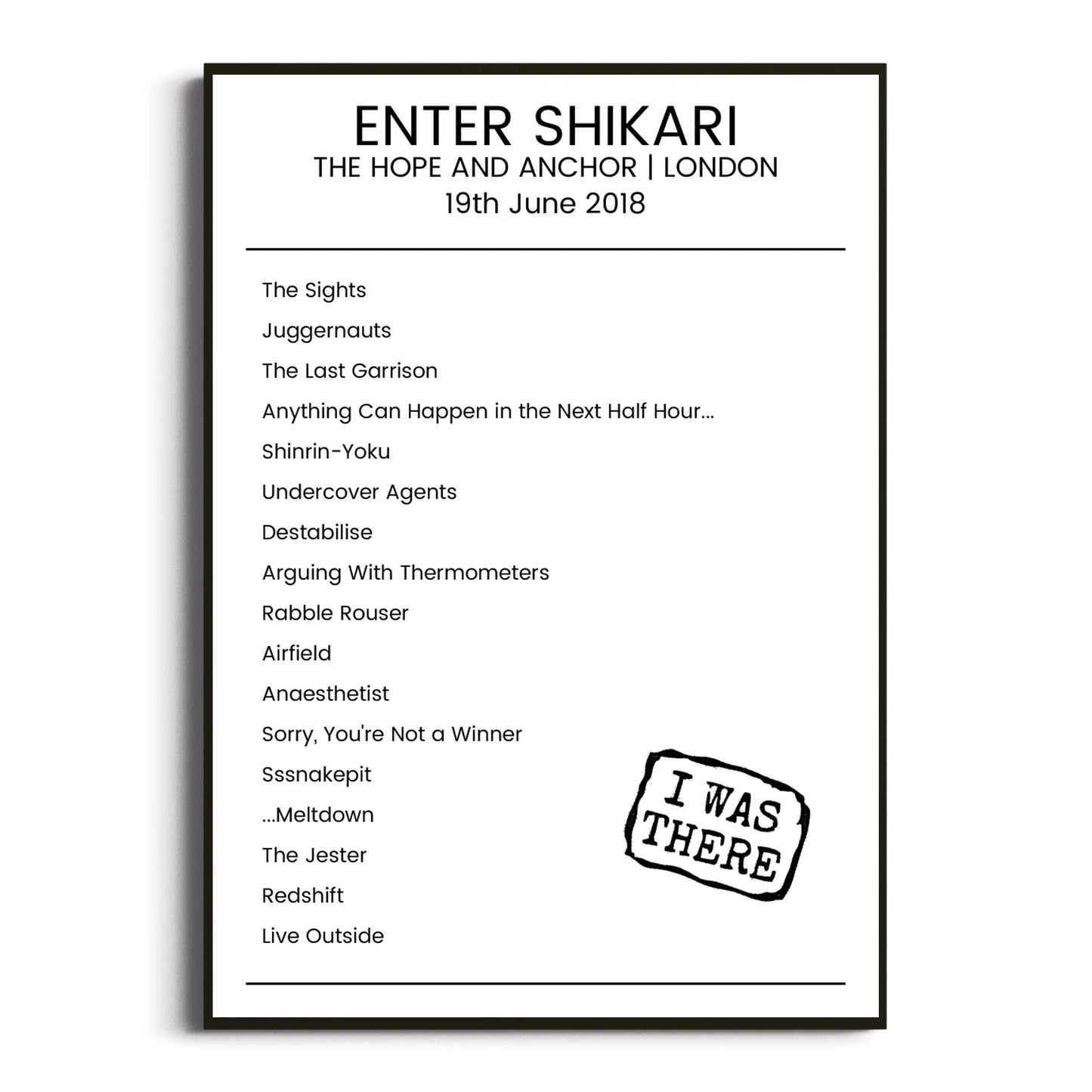 Enter Shikari London 19 June 2018 Setlist Poster