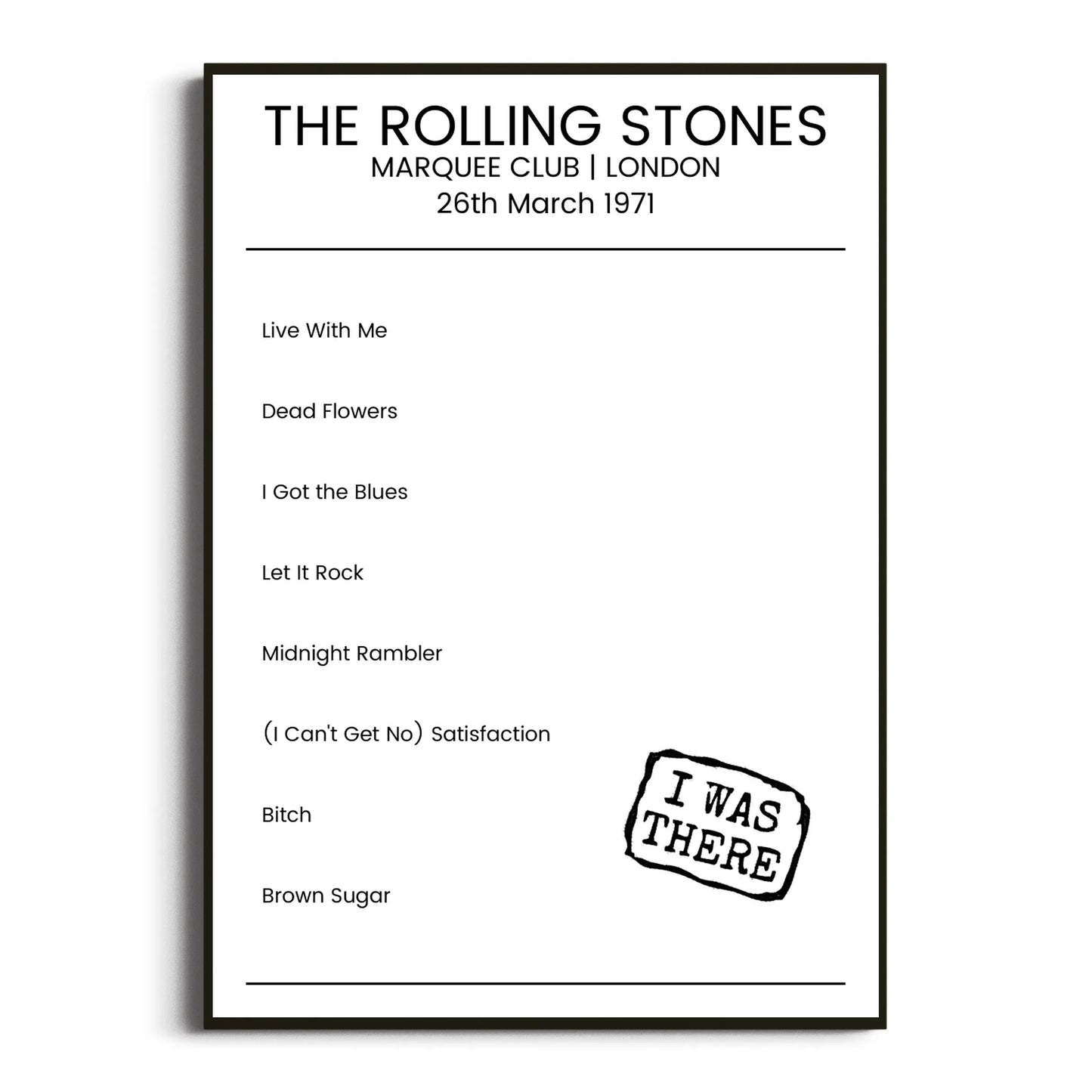 The Rolling Stones London 26 March 1971 Setlist Poster