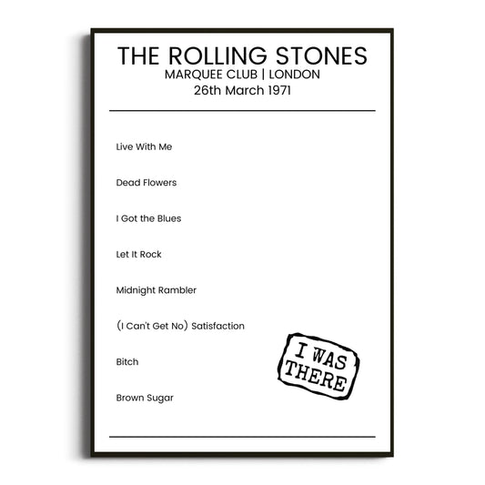 The Rolling Stones London 26 March 1971 Setlist Poster