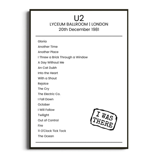 U2 London 20 December 1981 Setlist Poster