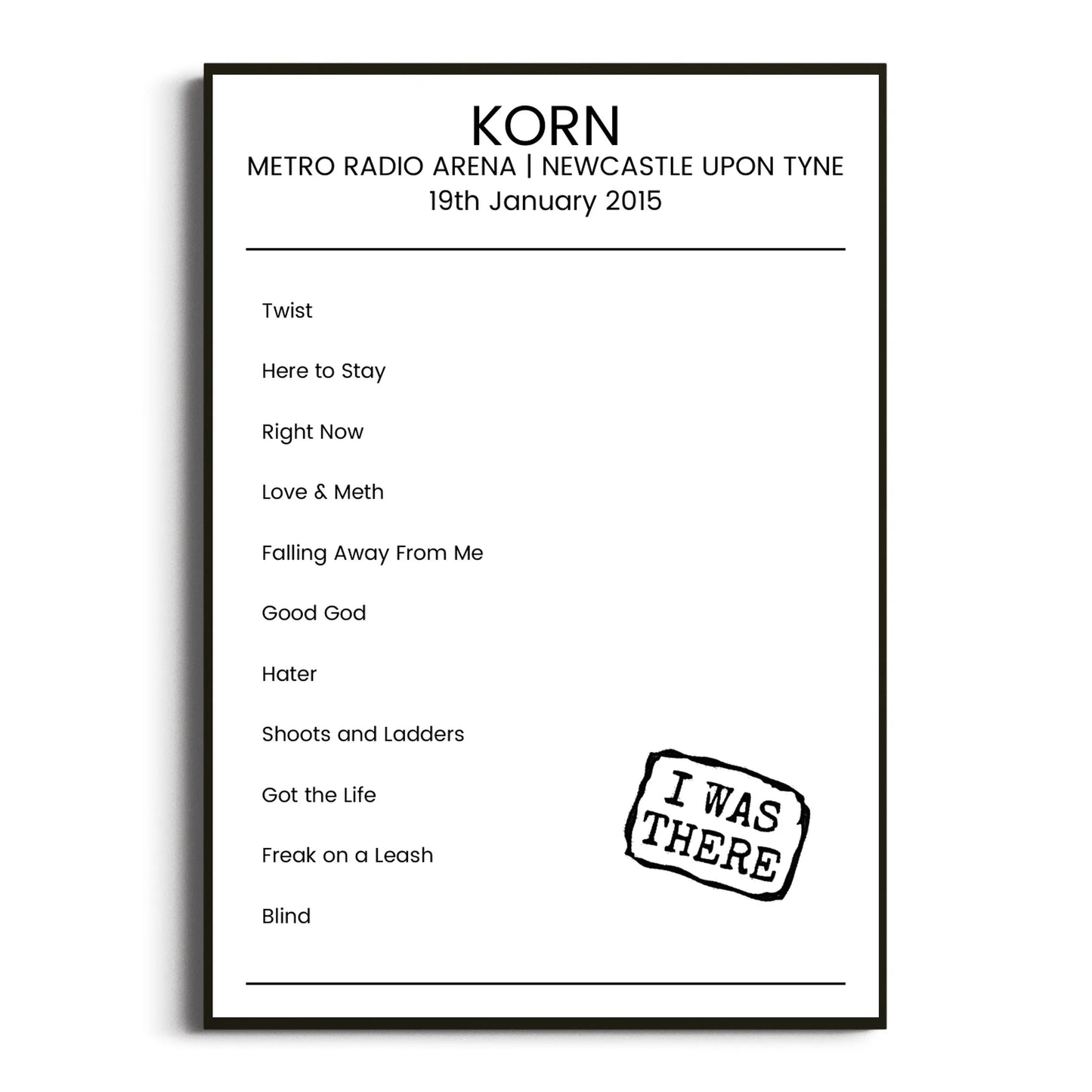 Korn Newcastle upon Tyne 19 January 2015 Setlist Poster