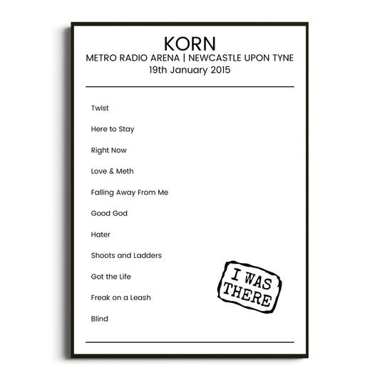 Korn Newcastle upon Tyne 19 January 2015 Setlist Poster