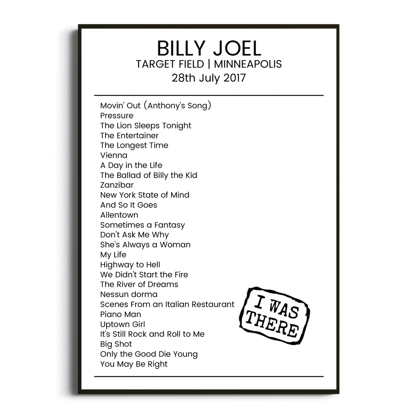 Billy Joel Minneapolis 28 July 2017 Setlist Poster