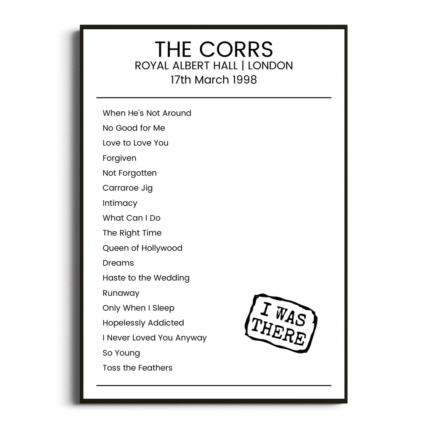 The Corrs London 17 March 1998 Setlist Poster