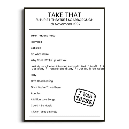 Take That Scarborough 11 November 1992 Setlist Poster