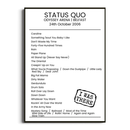 Status Quo Belfast 24 October 2006 Setlist Poster