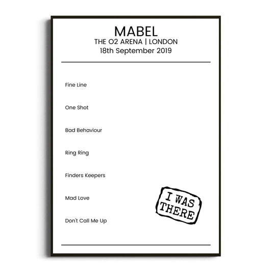 Mabel London 18 September 2019 Setlist Poster