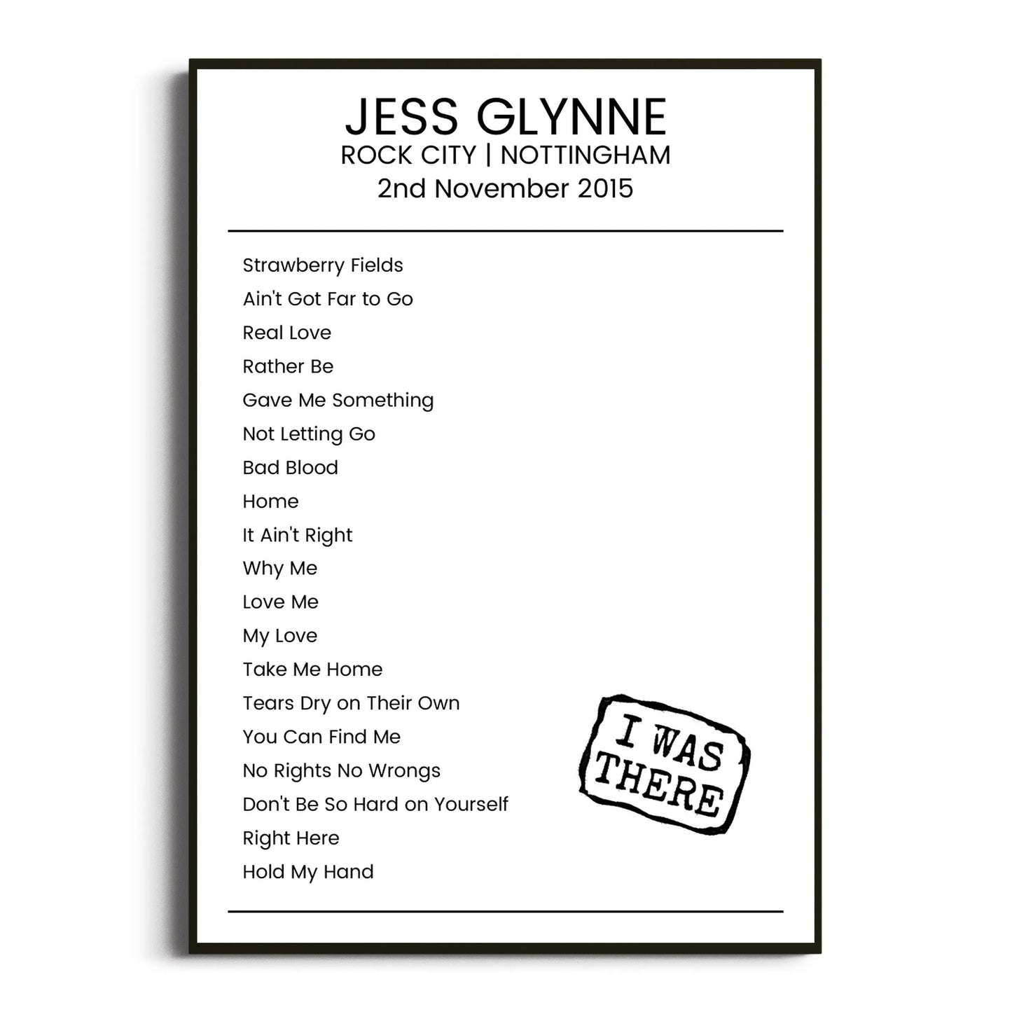 Jess Glynne Nottingham 02 November 2015 Setlist Poster