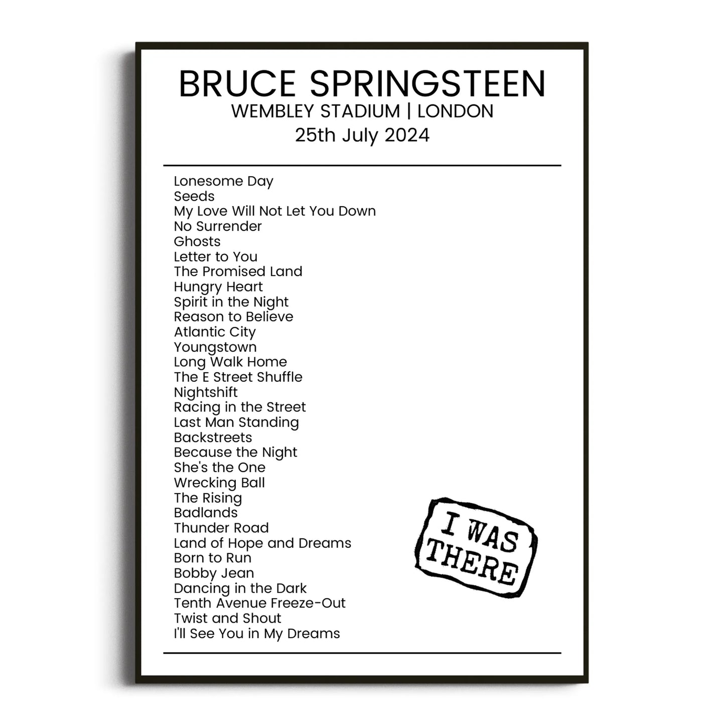 Bruce Springsteen London 25 July 2024 Setlist Poster