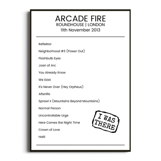 Arcade Fire London 11 November 2013 Setlist Poster