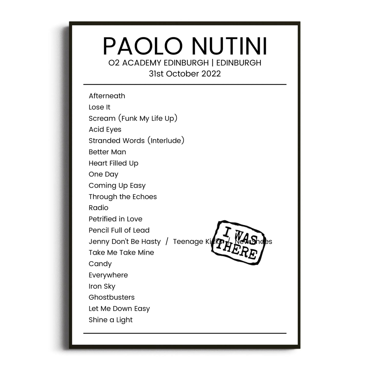 Paolo Nutini Edinburgh 31 October 2022 Setlist Poster