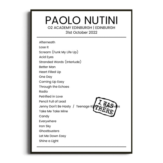 Paolo Nutini Edinburgh 31 October 2022 Setlist Poster