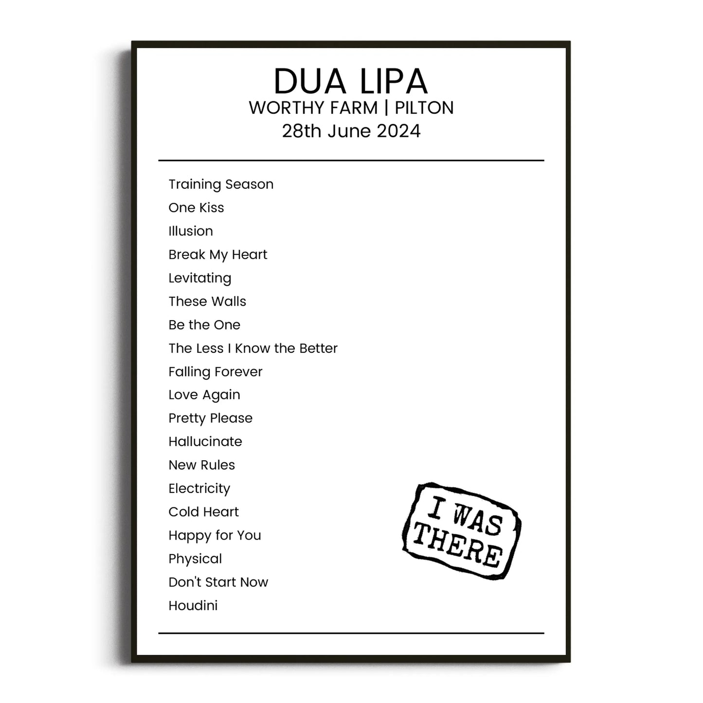 Dua Lipa Pilton 28 June 2024 Setlist Poster