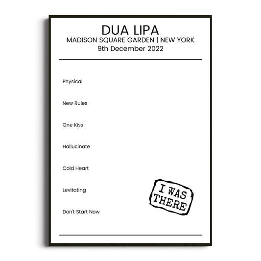 Dua Lipa New York 09 December 2022 Setlist Poster