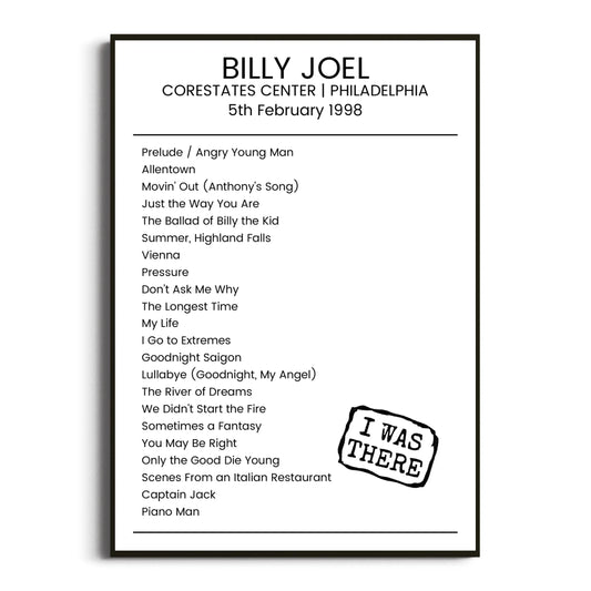 Billy Joel Philadelphia 05 February 1998 Setlist Poster