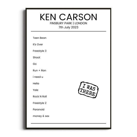 Ken Carson London 07 July 2023 Setlist Poster