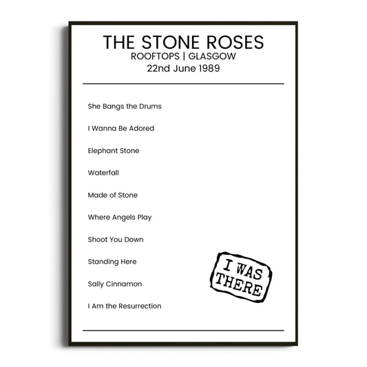 The Stone Roses Glasgow 22 June 1989 Setlist Poster