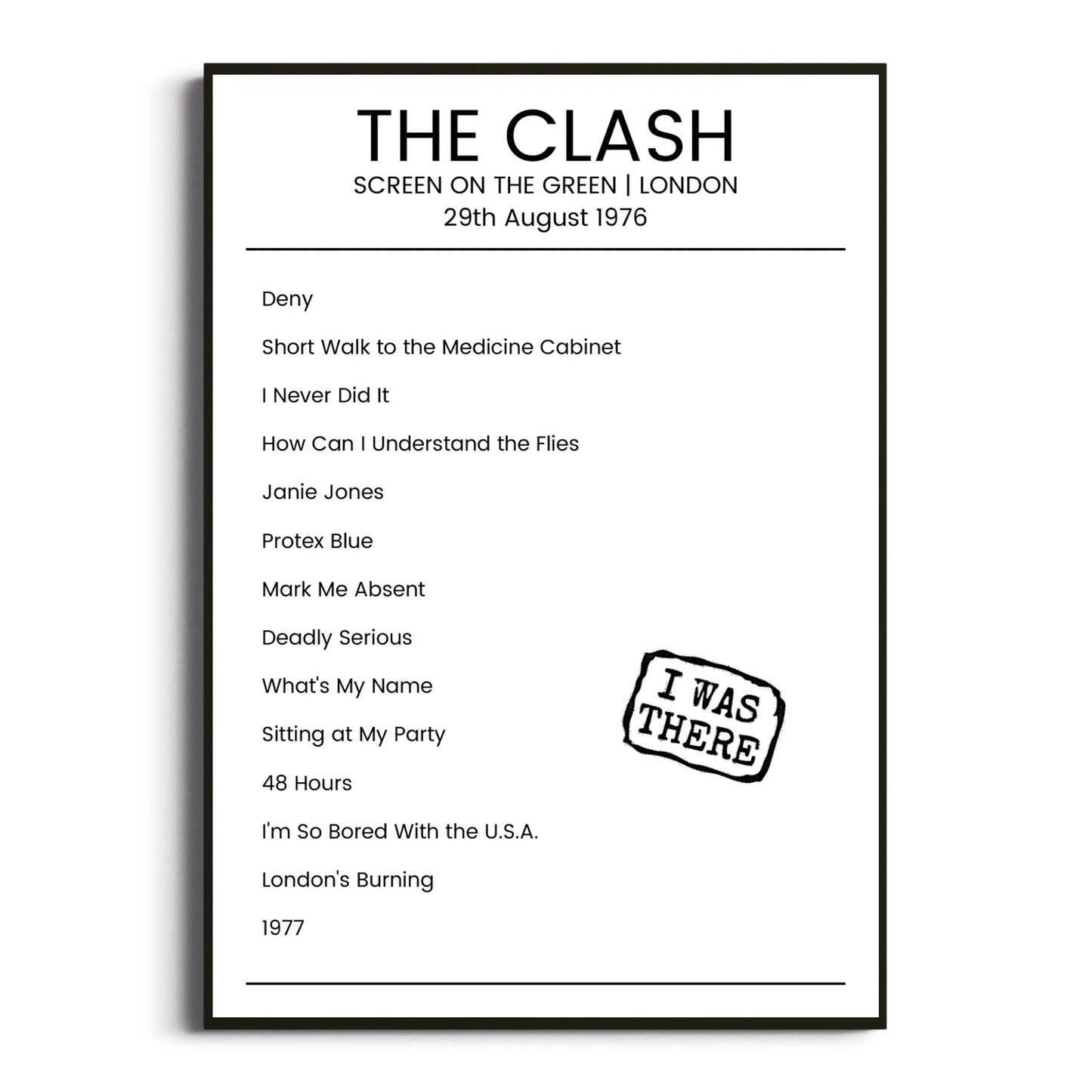 The Clash London 29 August 1976 Setlist Poster