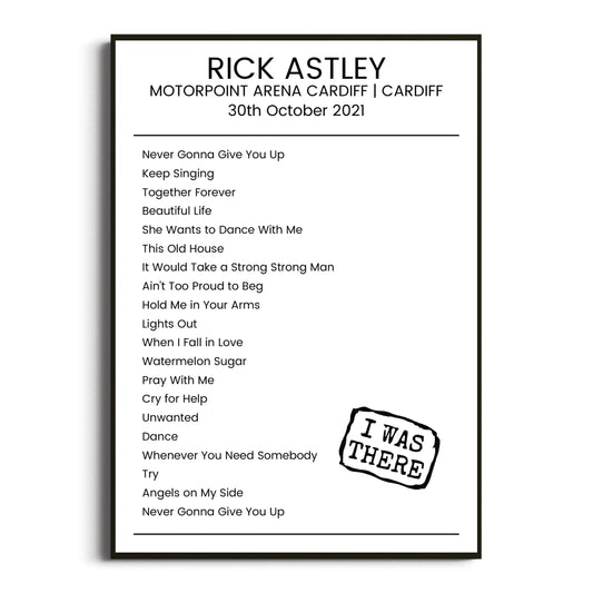 Rick Astley Cardiff 30 October 2021 Setlist Poster