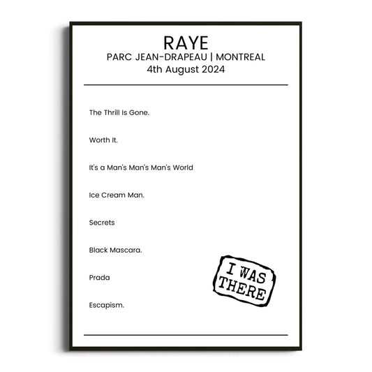 RAYE Montreal 04 August 2024 Setlist Poster