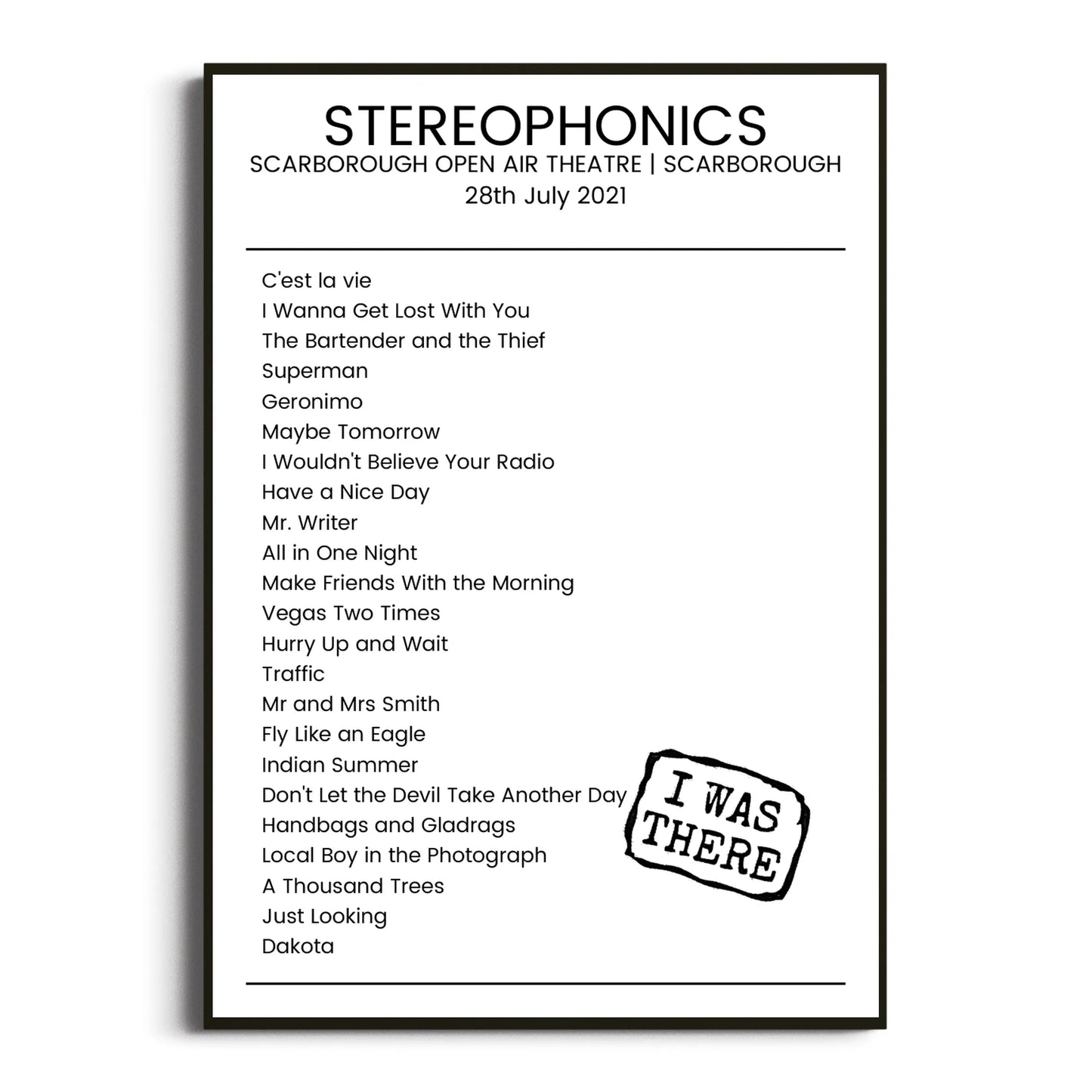 Stereophonics Scarborough 28 July 2021 Setlist Poster