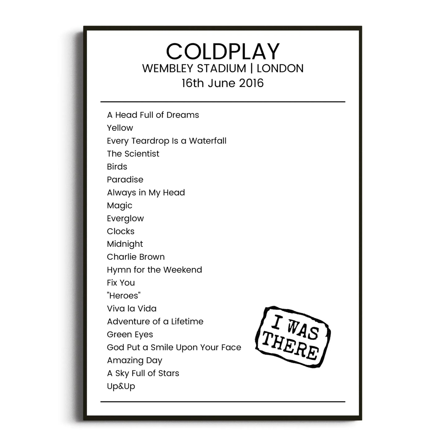 Coldplay London 16 June 2016 Setlist Poster