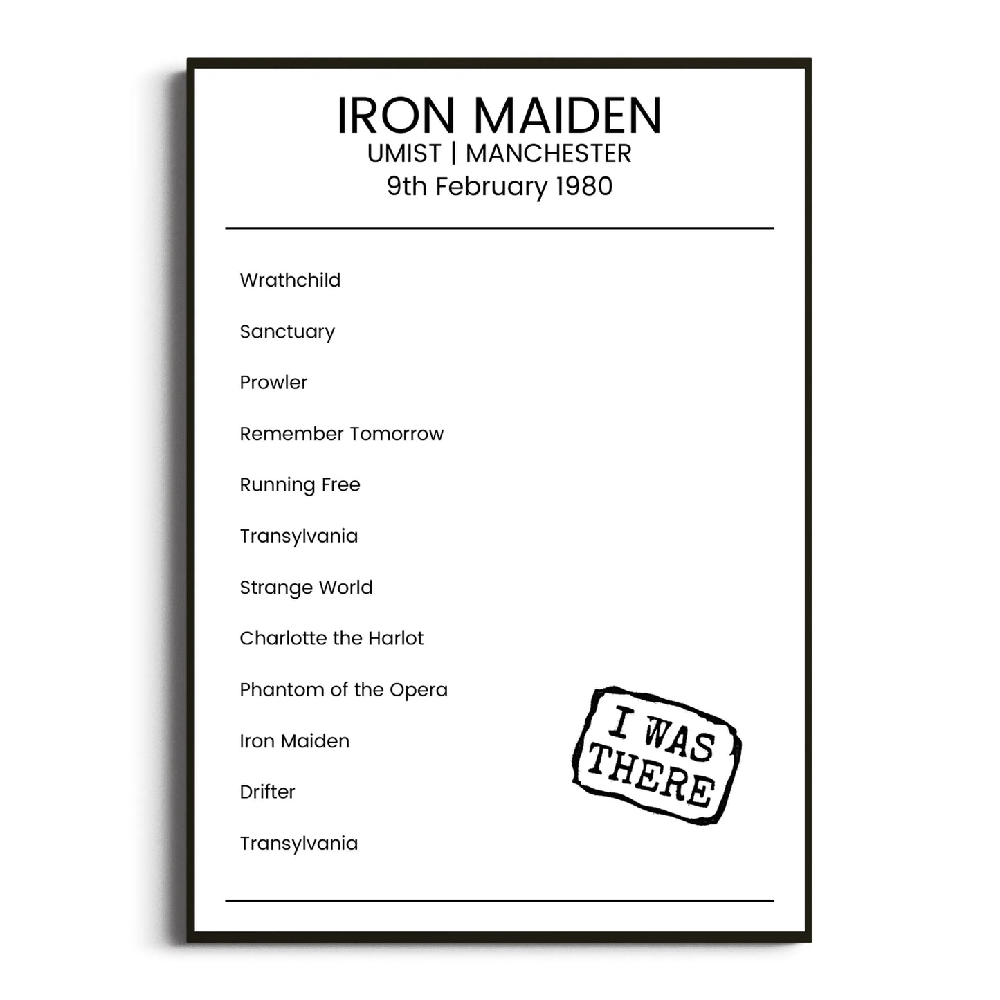 Iron Maiden Manchester 09 February 1980 Setlist Poster