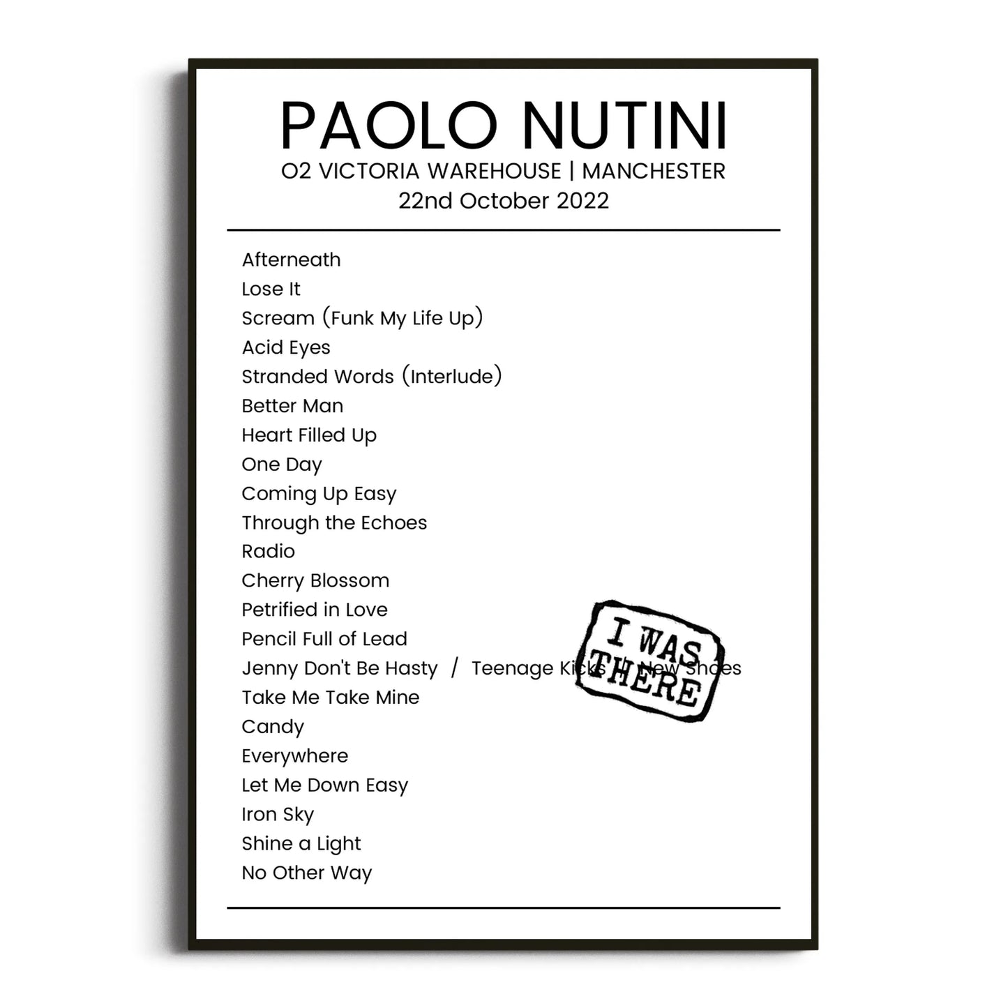 Paolo Nutini Manchester 22 October 2022 Setlist Poster