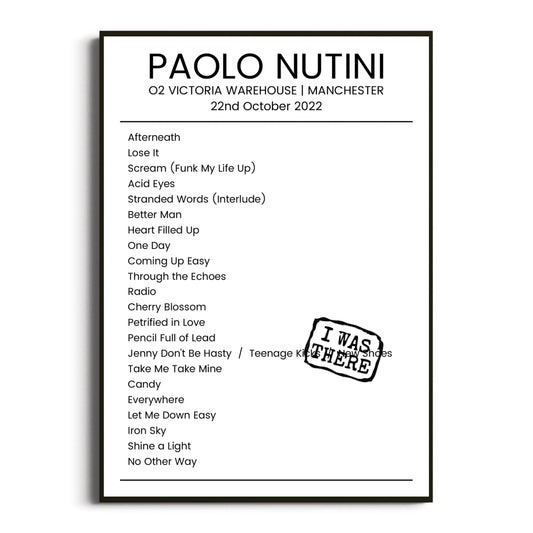 Paolo Nutini Manchester 22 October 2022 Setlist Poster