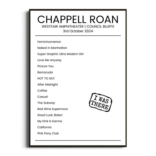 Chappell Roan Council Bluffs 03 October 2024 Setlist Poster