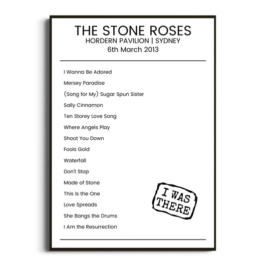 The Stone Roses Sydney 06 March 2013 Setlist Poster