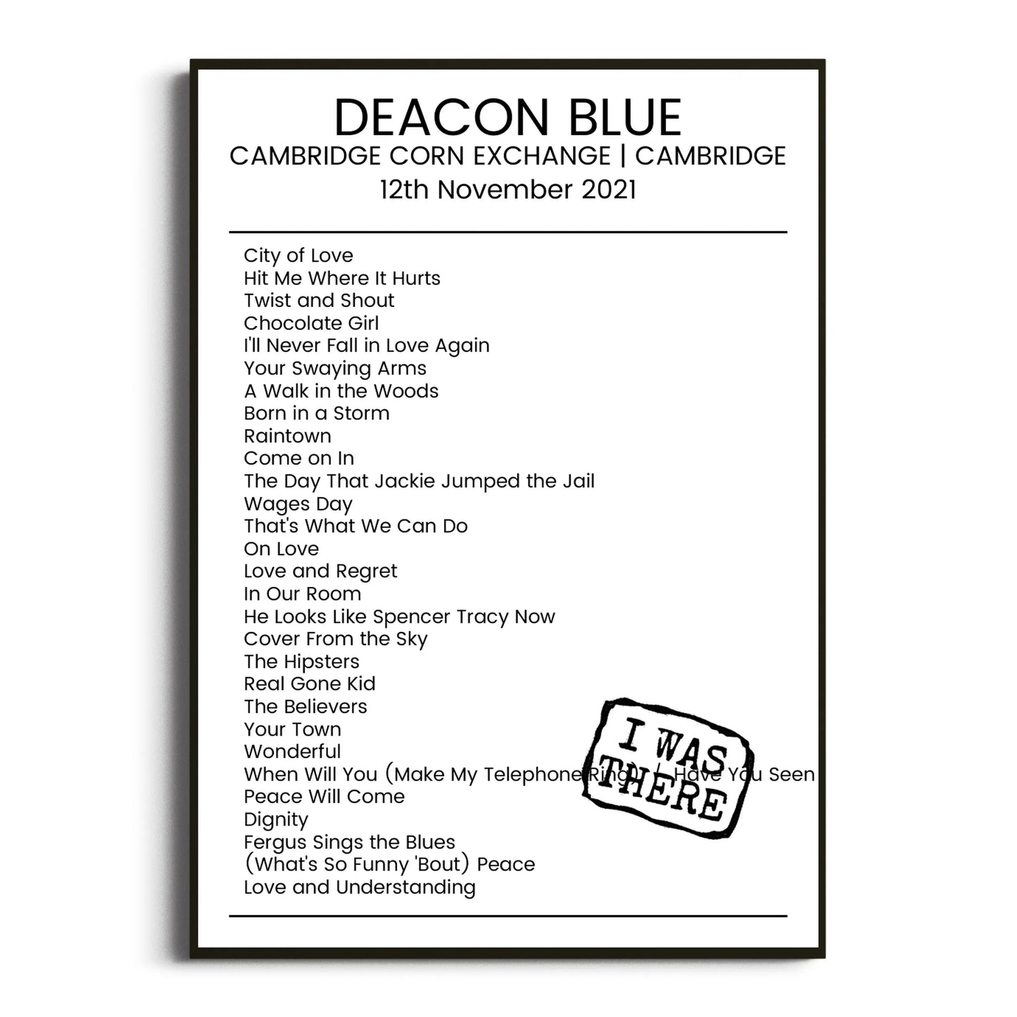 Deacon Blue Cambridge 12 November 2021 Setlist Poster