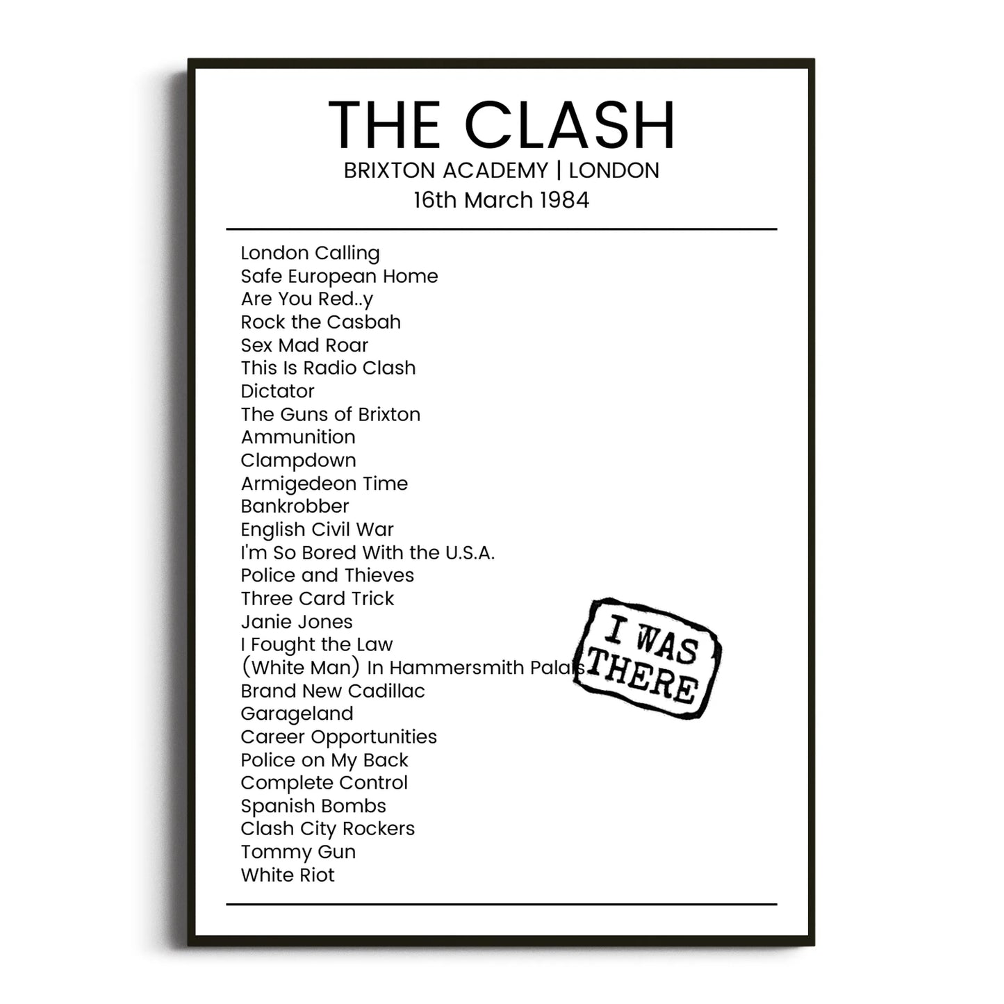 The Clash London 16 March 1984 Setlist Poster