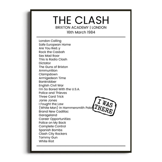 The Clash London 16 March 1984 Setlist Poster