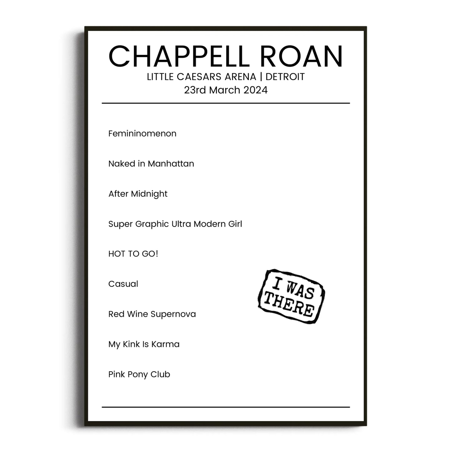 Chappell Roan Detroit 23 March 2024 Setlist Poster