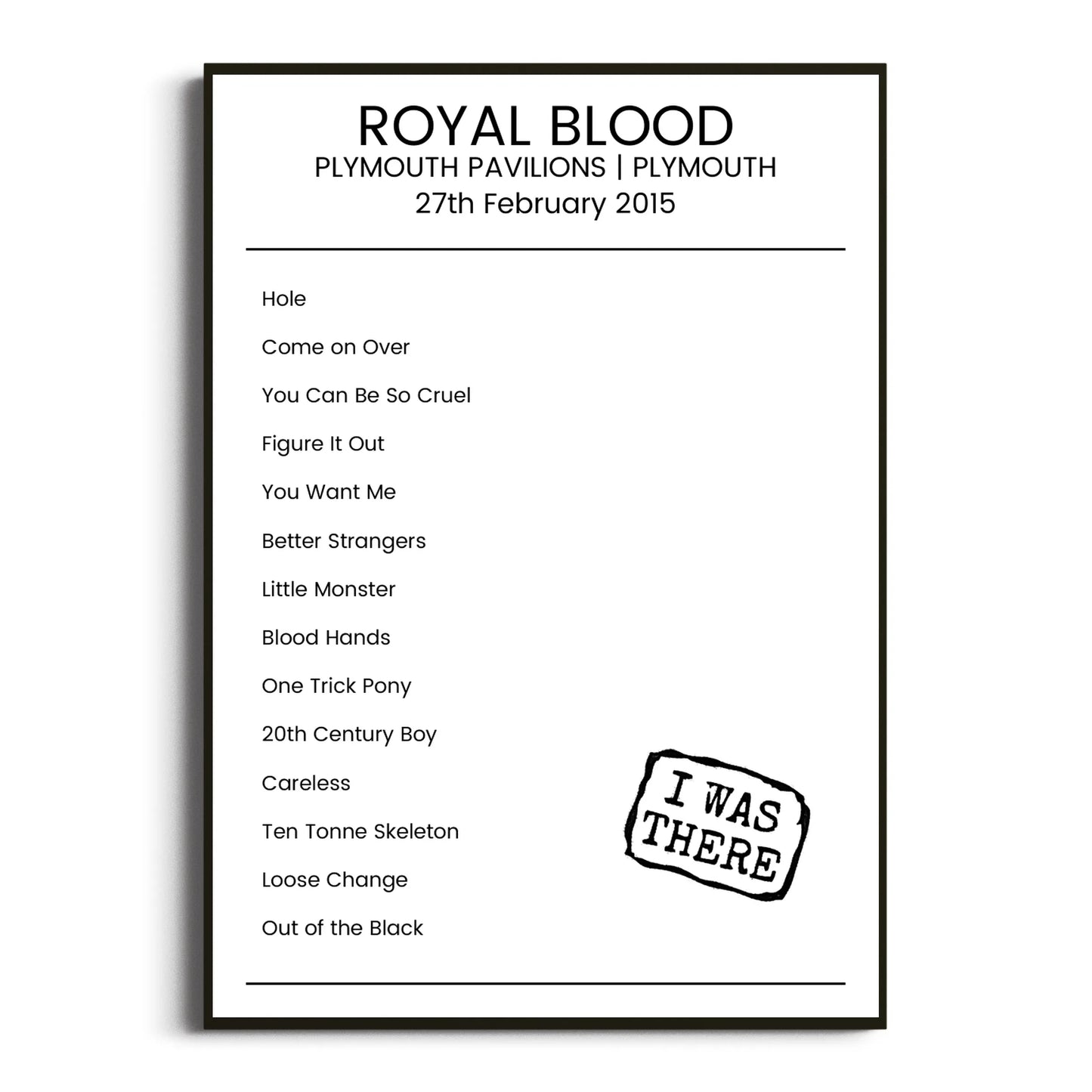 Royal Blood Plymouth 27 February 2015 Setlist Poster