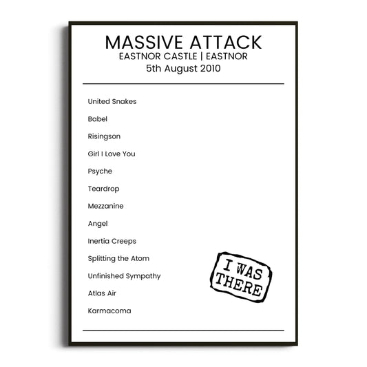 Massive Attack Eastnor 05 August 2010 Setlist Poster