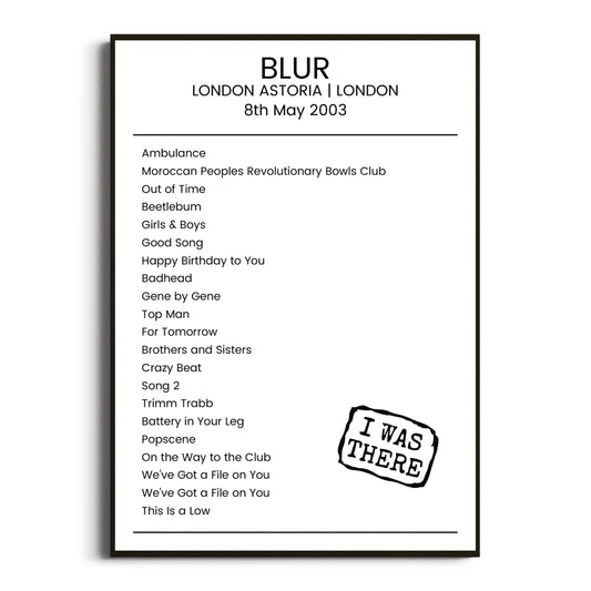 Blur London 08 May 2003 Setlist Poster