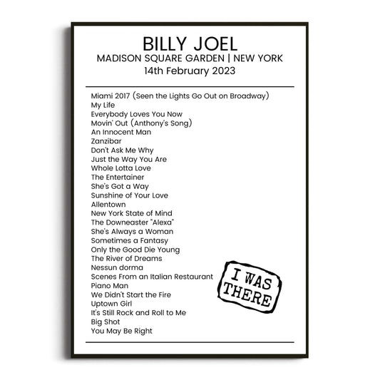 Billy Joel New York 14 February 2023 Setlist Poster