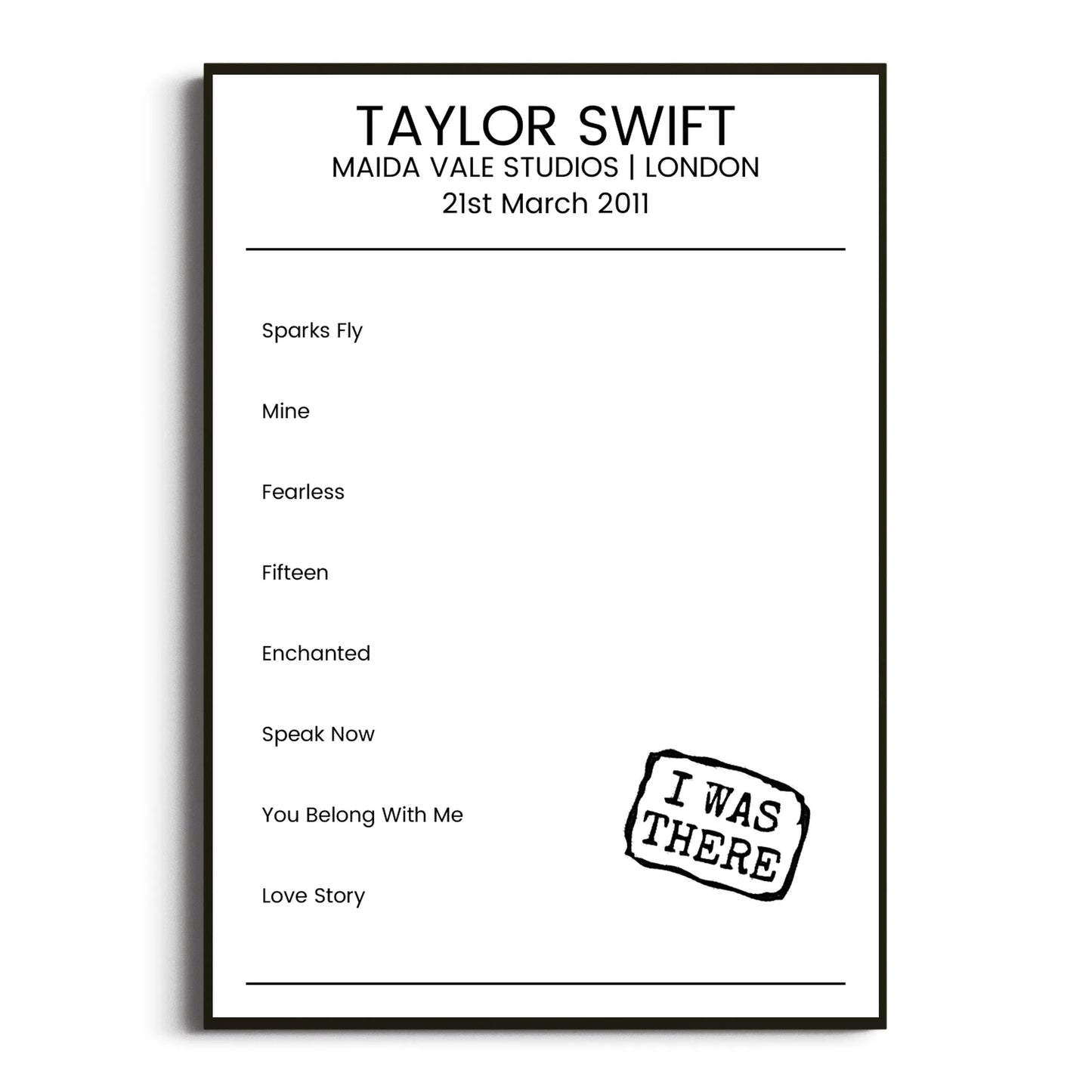 Taylor Swift London 21 March 2011 Setlist Poster