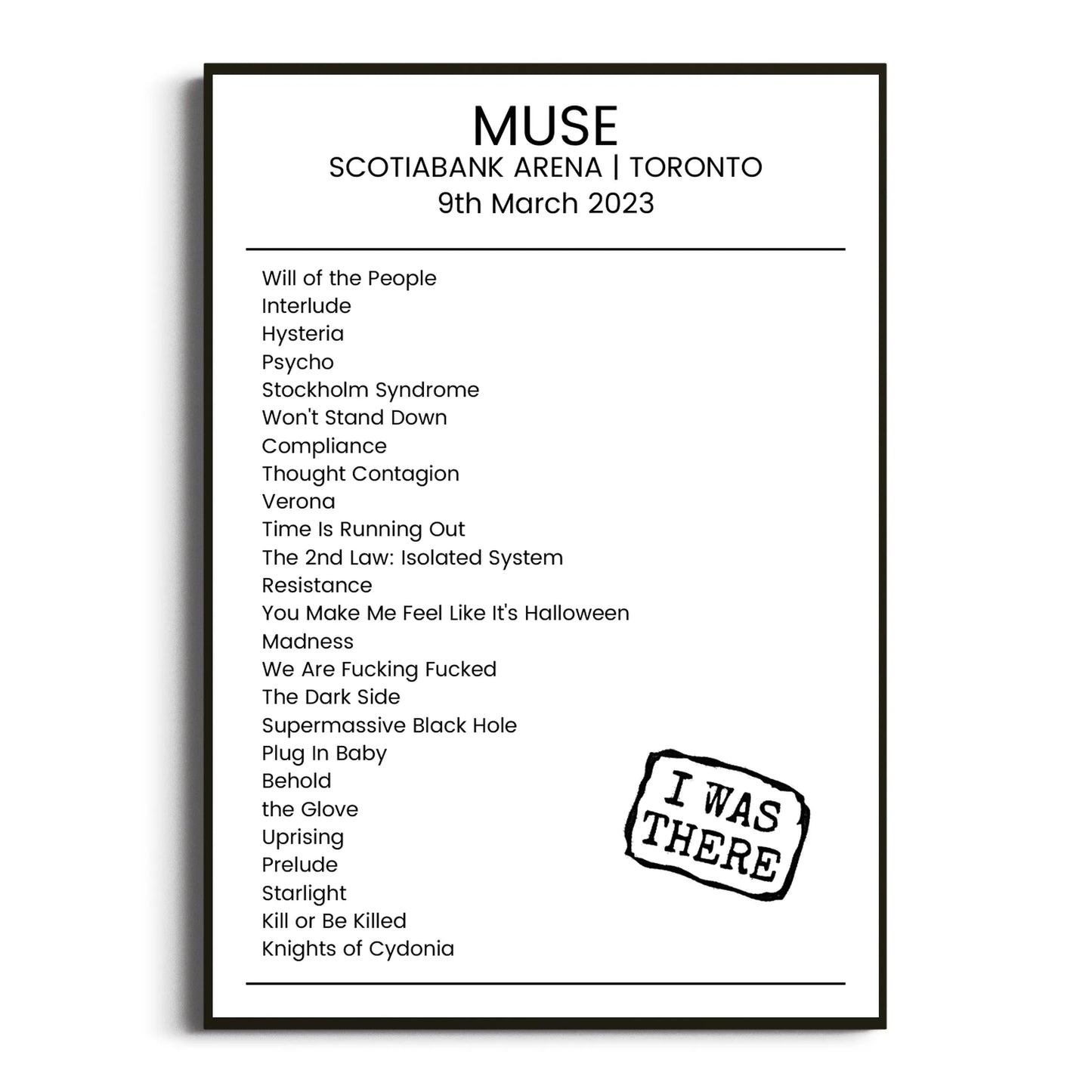 Muse Toronto 09 March 2023 Setlist Poster