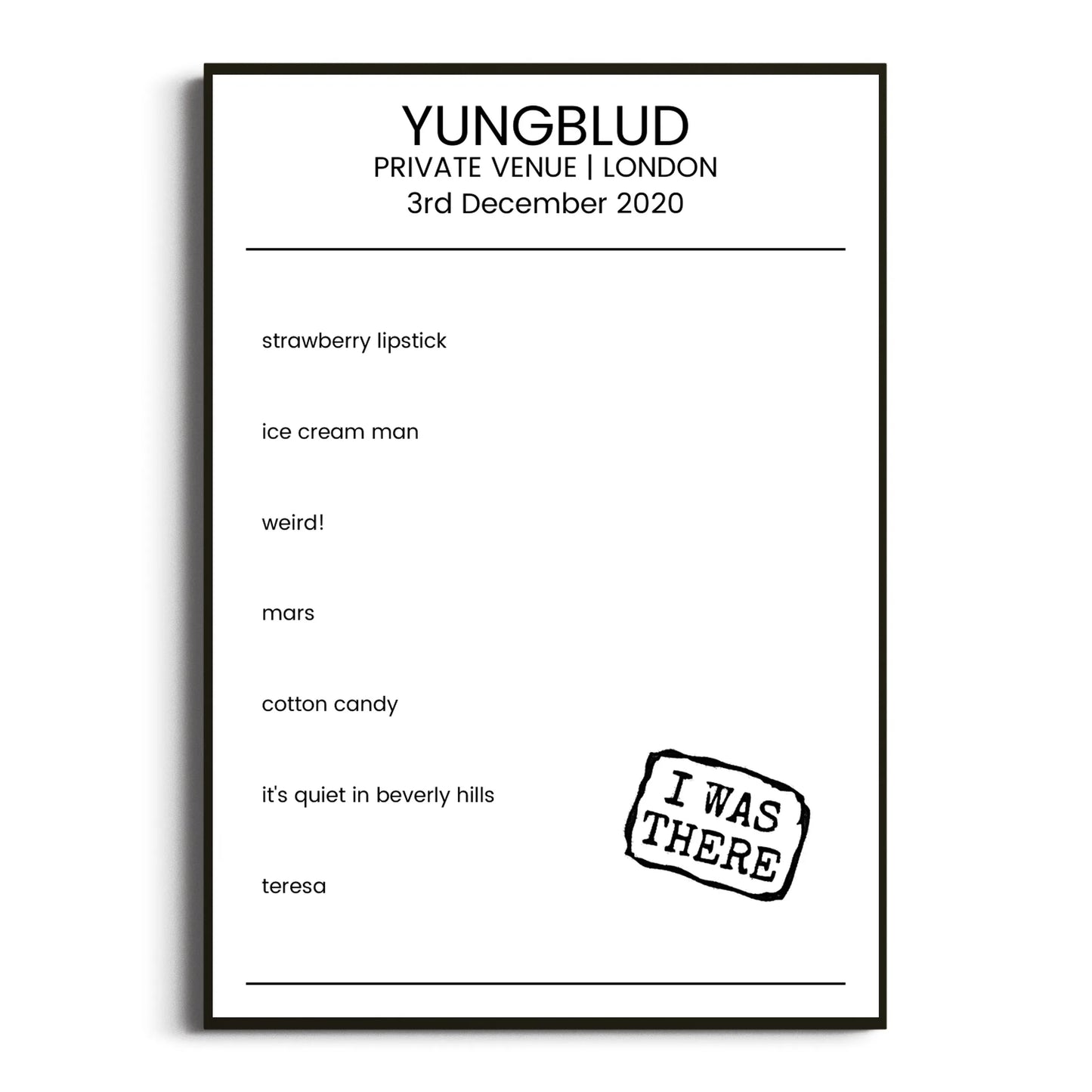 YUNGBLUD London 03 December 2020 Setlist Poster