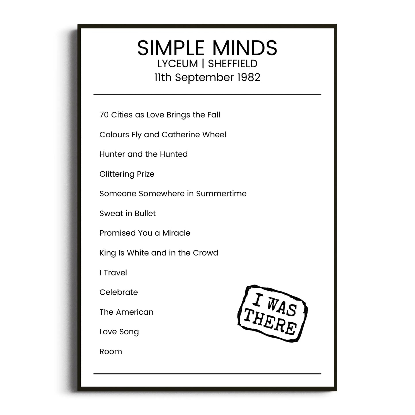 Simple Minds Sheffield 11 September 1982 Setlist Poster