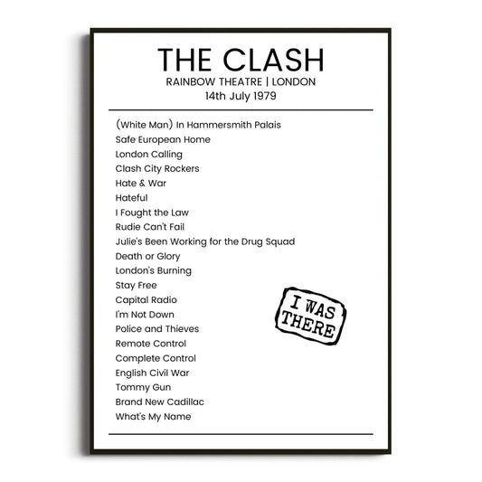 The Clash London 14 July 1979 Setlist Poster