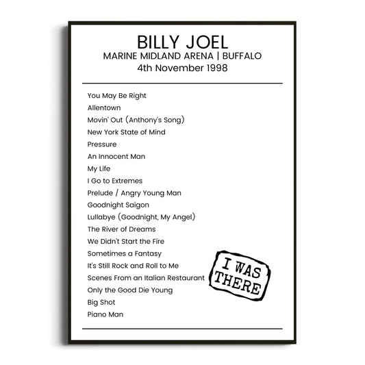 Billy Joel Buffalo 04 November 1998 Setlist Poster