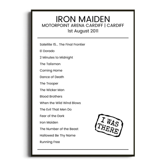 Iron Maiden Cardiff 01 August 2011 Setlist Poster