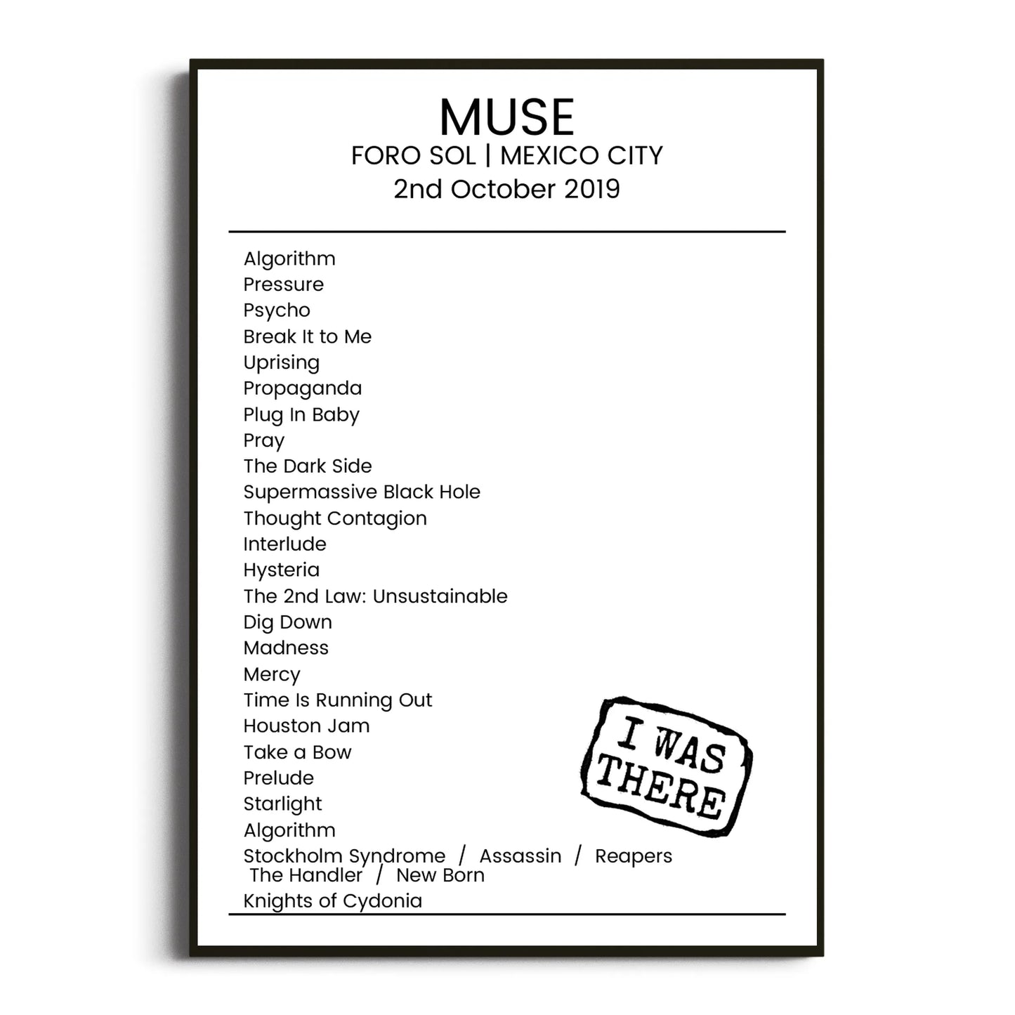 Muse Mexico City 02 October 2019 Setlist Poster