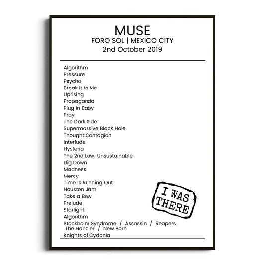 Muse Mexico City 02 October 2019 Setlist Poster